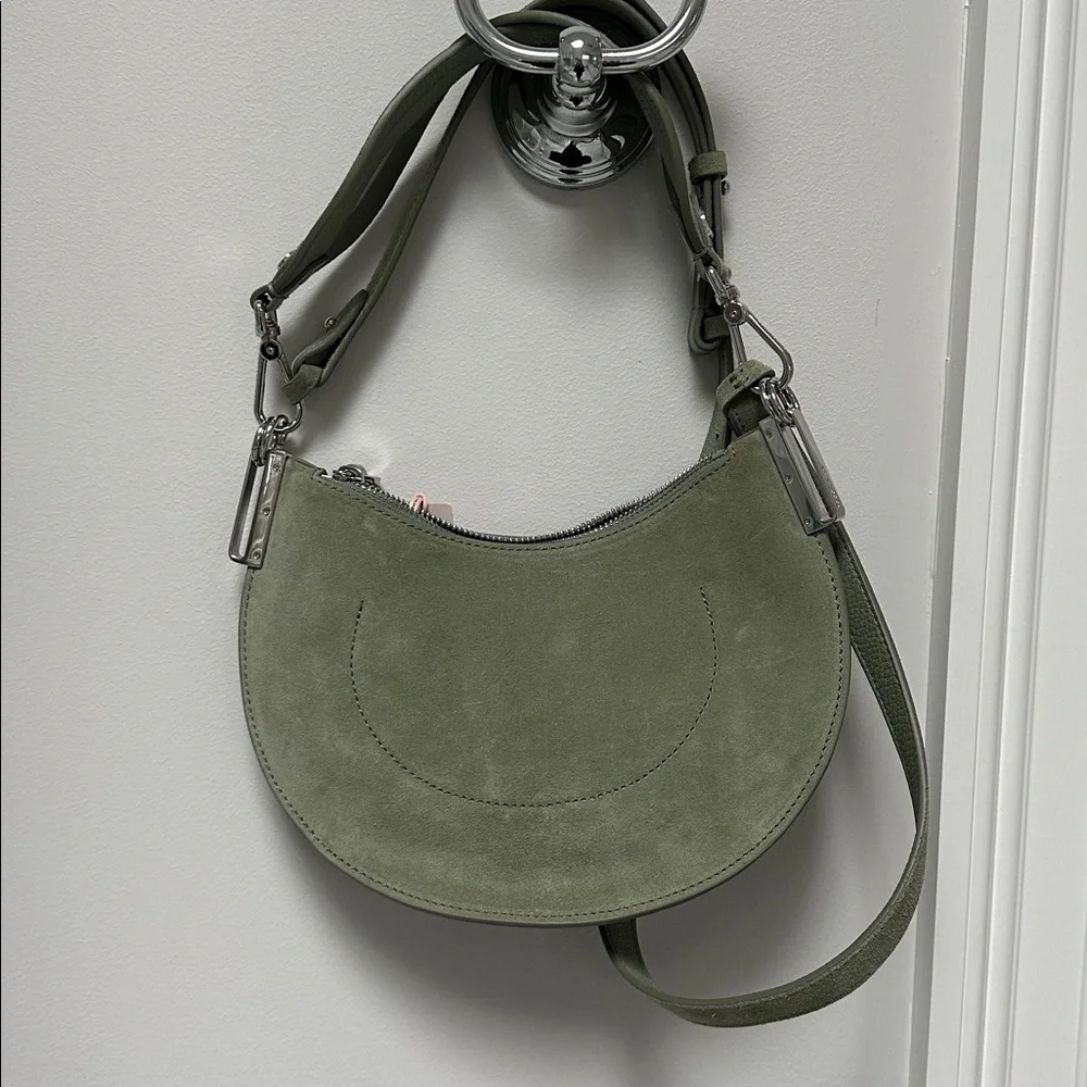 Coccinelle Purse NWT light green suede Italian wear on shoulder wrist crossbody - Picture 4 of 15